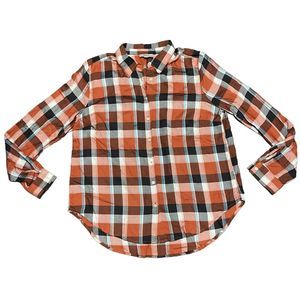 LOFT Plaid Button Down Long Sleeve Top